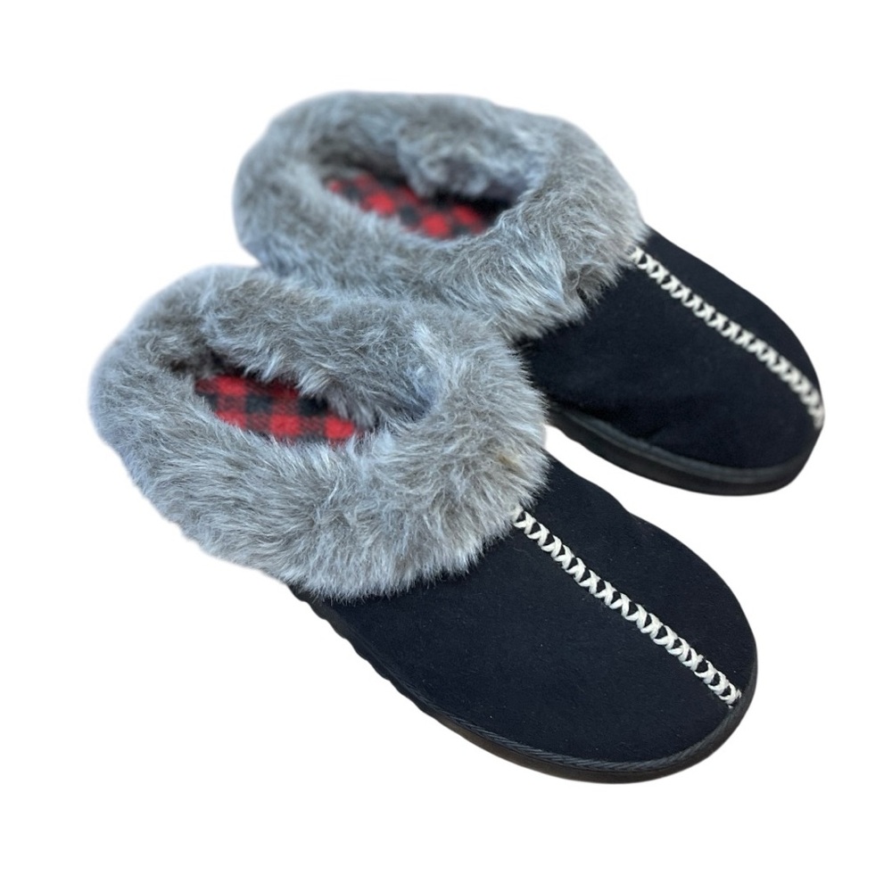 Cabernet Women Faux Fur Mule Slippers Cushioned Black Size L 9 - 10 Cozy Casual